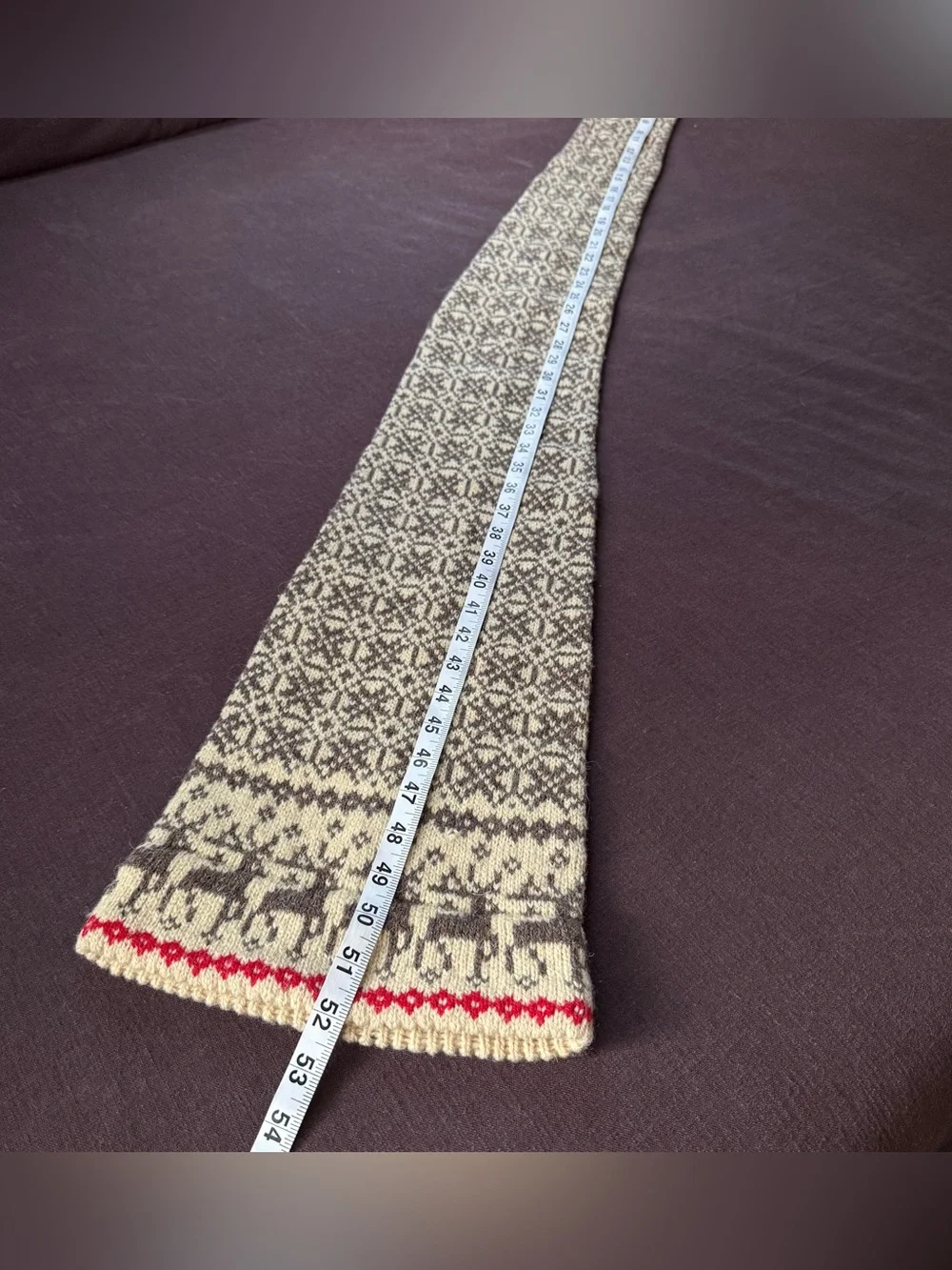 Vintage 60s 70s Nordic Wool Long Reindeer Fair Isle Knit Hat Scandinavian